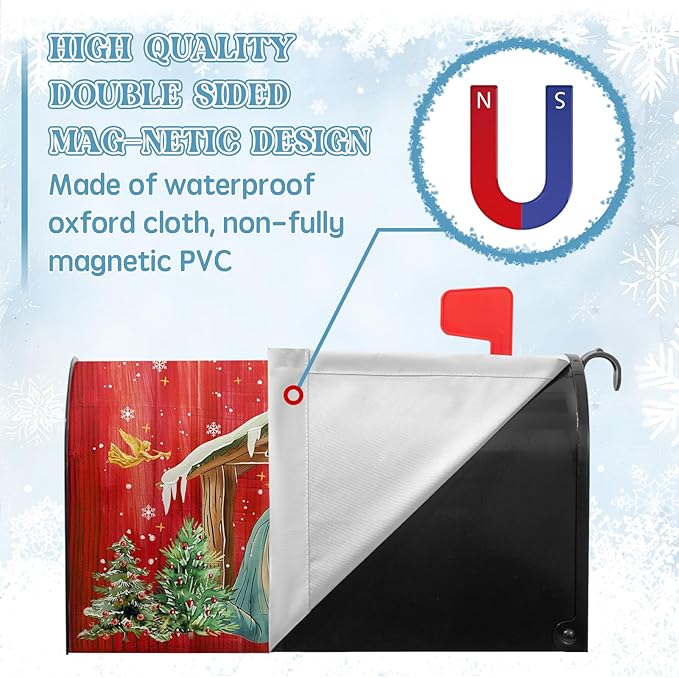 Christmas Mailbox Cover Holy Night Nativity Magnetic Mailbox Covers Religious Xmas Jesus Nativity Scene Decorative Post Letter Box Wrap for Winter Holiday Outdoor Yard Decor 21 X 18 Inch