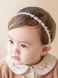 Baby Girls Flower Crown Headband Lace Handmade Floral Headbands Soft Elastic Band Daisy Hairband Newborn Infant Toddler Kids for Christening Baptism Birthday Party(White, Pearl)