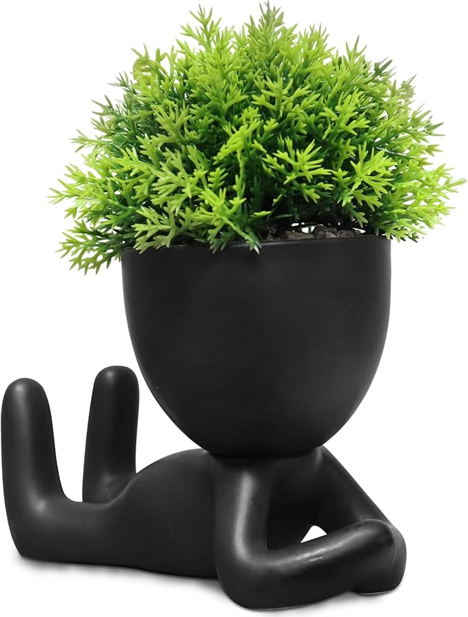 Zerzsy Bathroom Shelf Decor Accent Women Cute Cubicle Accessories Artificial Plants Pot Head Cute Human Shape Desk Decoration Office Décor for Women, Bathroom Office Plants- Set of 1