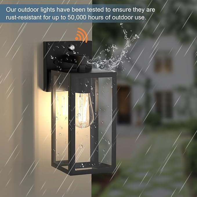 Kalium Dusk to Dawn Porch Outdoor Light, Wall Light Fixtures Waterproof Exterior Wall Sconce Light Fixture with E26 Base for Patio Entryway Hallway (Bulb not Included)