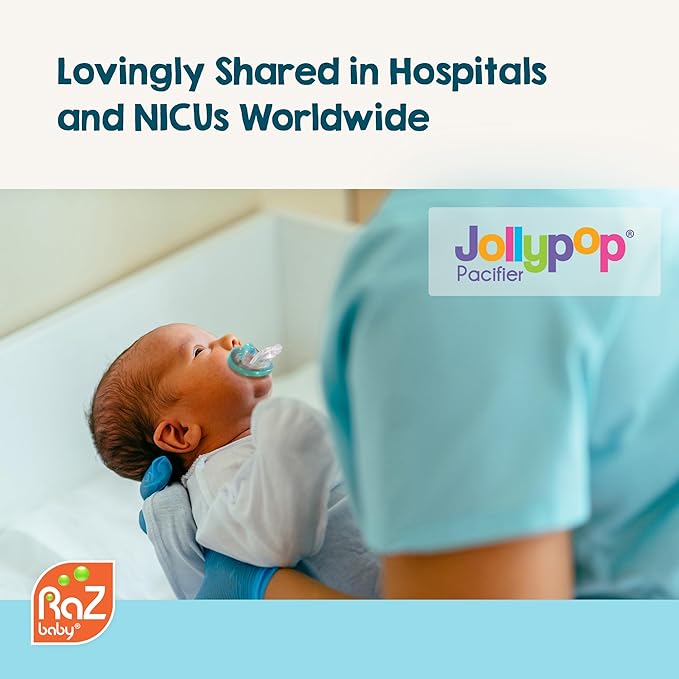RaZbaby Jollypop Pacifier for Newborns & Up, USA Made, Natural Shaped Orthodontic Binky, Lovingly Shared in NICUs & Hospitals Worldwide, Medical-Grade 100% BPA-Free - 0-3 Months, 2 Pack - Lavender