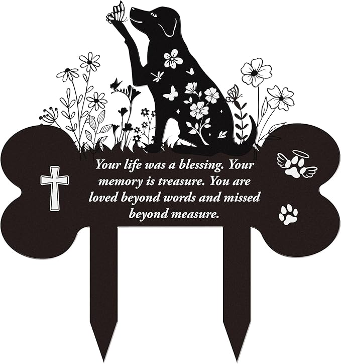 Pet Grave Markers Dog - Metal Memorial Plaques Garden Stakes for Outside Dogs Headstone Decor for Yard