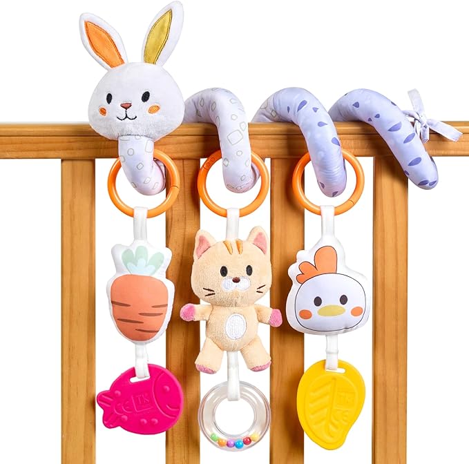 TUMAMA Spiral Car Seat Toys Baby Toys for 0 3 6 9 12 Months, Infant Stroller Toy Newborn Hanging Toys with Rattle, Teether