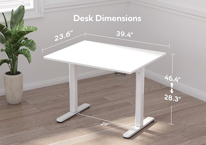 Claiks Glass Standing Desk, 40x24 Inch Small White Stand Up Desk Electric Adjustable Height Quick Install Computer Desk for Home Office, Super White