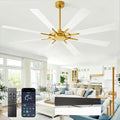 Ceiling Fan Without Light: 72 Inch Big Indoor Outdoor Fan with Remote APP Control - Brass White Large Ceiling Fan no Light 8 Blade Reversible Quiet DC Motor Memory Function Timer