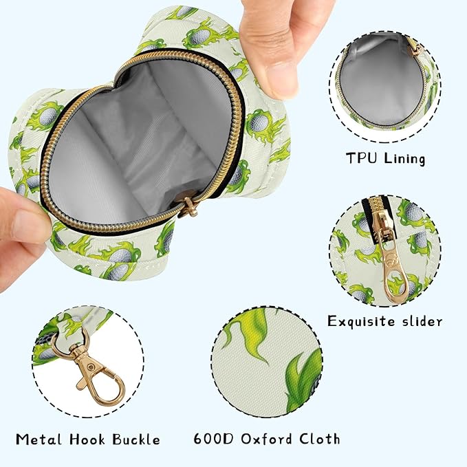 Golf Ball Flame Green Print Pacifier Holder Case for Diaper Bag Portable Travel Pacifier Storage Case with Clip Newborn Baby Pouch for Baby Boys Girls Purse Outdoor