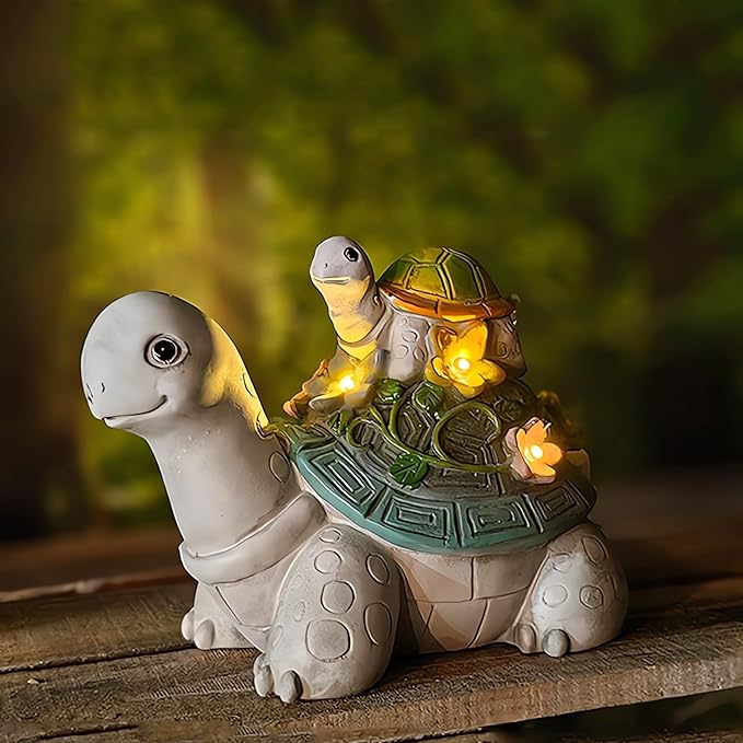 Solar Garden Outdoor Statues Turtle with Succulent and 7 LED Lights, Cute Outdoor Turtle Decor for Patio, Balcony, Yard Ornament, Funny Tortoise Figurine Lights Lawn Art, Present for Grandma, Mum