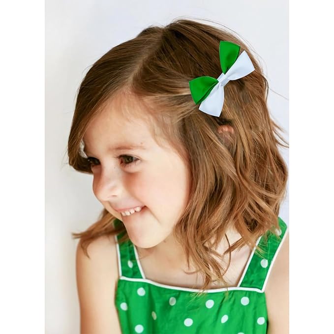 7Pcs St. Patrick's Day Hair Bows Clips for Girls Hair Accessories Toddler Bows for Girls Kids(Green)