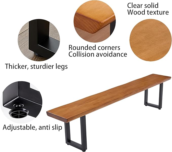 Solid Wood Top Bench with Metal Legs Durable Long Bench for Home Office Living Room Dining Room Versatile Multi Size Options Perfect Chair Stool Dining Bench Dining Chair (Light brown bench, 55.12in)