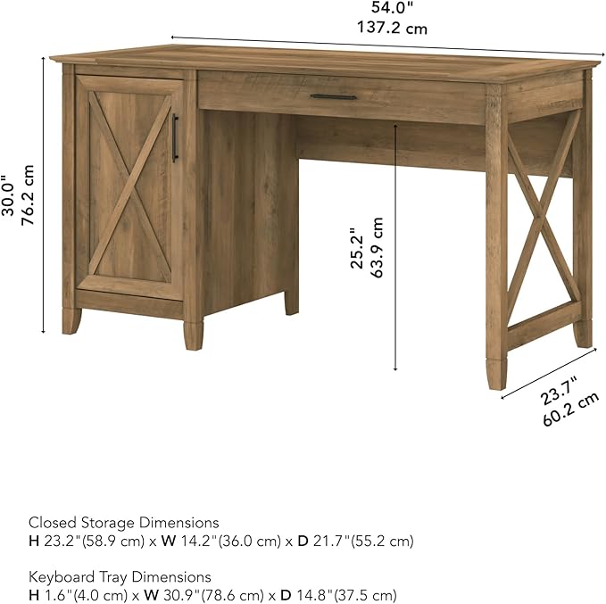 Bush Furniture Key West Computer Desk with Storage Farmhouse PC Table for Home Office in Reclaimed Pine 54W x 24D