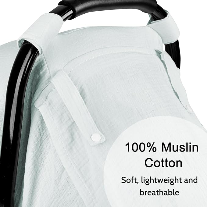 Muslin Car Seat Covers for Babies, Summer Baby Car Seat Cover for Boys Girls with Breathable Window, Lightweight Infant Car Seat Canopy, Gray