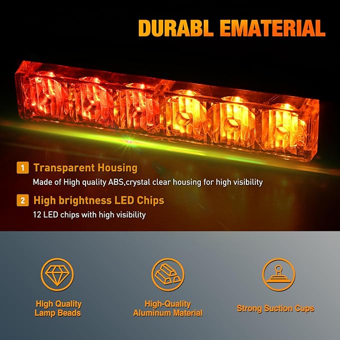 Nilight 12LED Emergency Strobe Traffic Advisor Light Bar 2 in 1 Amber Red Dash Warning Safety Flashing Lights Front/Rear Windshield Construction Lights for Trucks Cars Plow Police Firefighter Vehicles