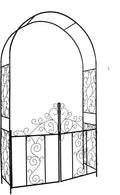 Steel 7'5'' High x 4'2'' Wide Garden Arch with Gate, Garden Arbor for Various Climbing Plant, Outdoor Garden Lawn Backyard