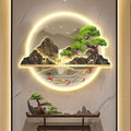 B,80 * 96cm, Mountain Tree Wall Art with Led Light, Zen Wall Art Decor, Luminous Wall Sculptures Painting, for Study Room, Dining Room, Living Room, Tea Room