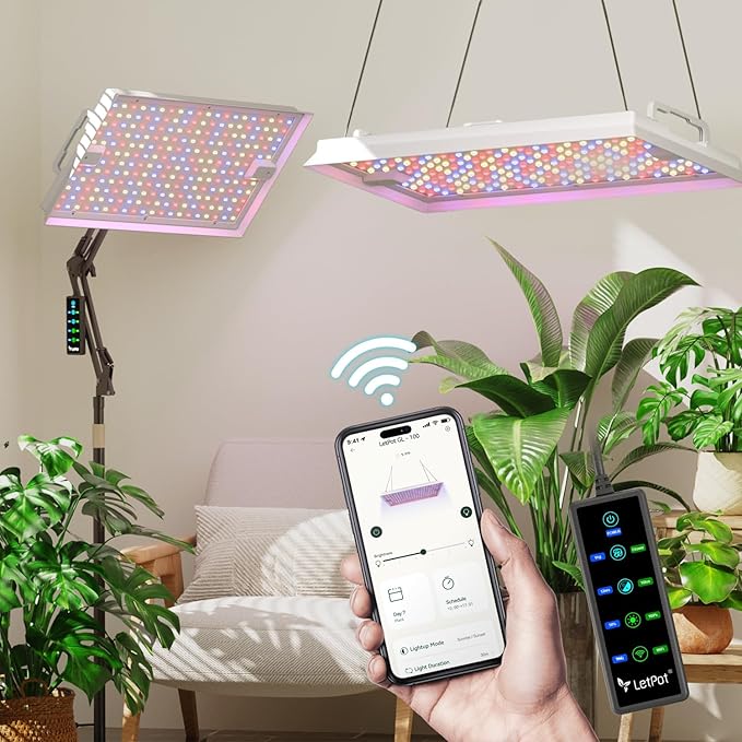LETPOT 100 Watt (Max 120W Output) Grow Lights for Indoor Plants Full Spectrum, Smart APP, 8-Level Adjustable Light, Hanging & Standing, 270° Foldable, 360° Rotation, 2x3,3x4,18000 Lumens, High ppfd