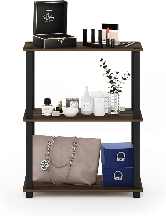 Furinno Turn-S-Tube 3-Tier Compact Multipurpose Shelf Display Rack with Square Tube, Columbia Walnut/Black