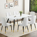 7 Piece Modern Dining Set, 62'' Sintered Stone Dinner Table for 6, 6 Chairs, Easy to Assemble