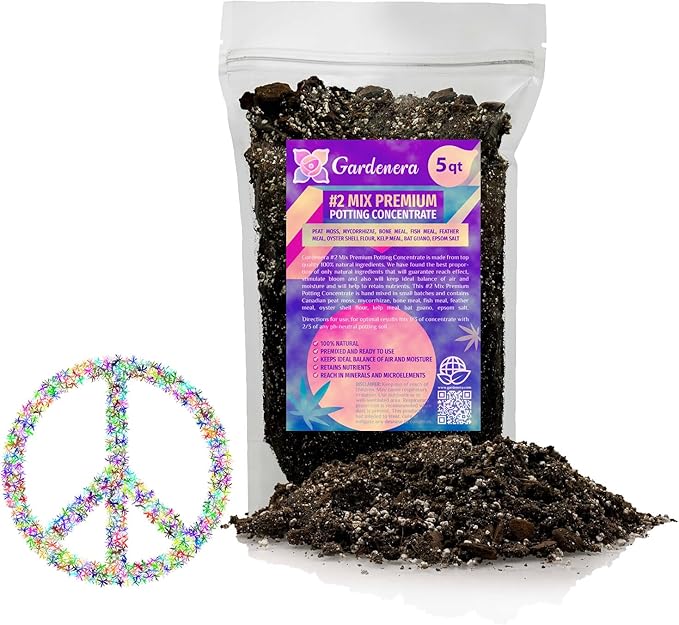 Gardenera Premium Organic #1 Potting Soil Mix - Ideal Nutrient Blend for Robust, High-Yield, and Beautifully Blooming Outdoor Guerrilla Growing Plants - 5 Quart