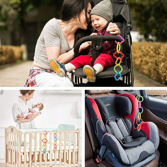 HAHA Baby Link-to-Go Connecting Rings Toy Hanging Stroller Car Seat Crib Playmat Attach Toys Infant Newborn Boy Girl Clip On Early Education Learning Travel Accessory Set