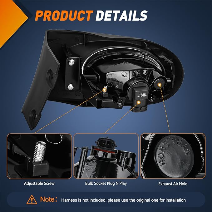 Nilight Fog Lights Assembly Compatible with 2002 2003 2004 Acura RSX Left Driver and Right Passenger Side Clear Lens H11 12V 55W Bulbs