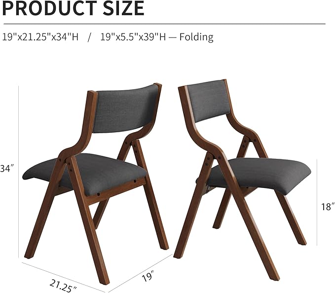 Ball & Cast Upholstered Folding Chairs Set of 2 with Ergonomically Designed Back and Solid Wood Frame, for Dining Room and Office,Indoor and Outdoor Events,Space Saving,Dark Grey+Walnut