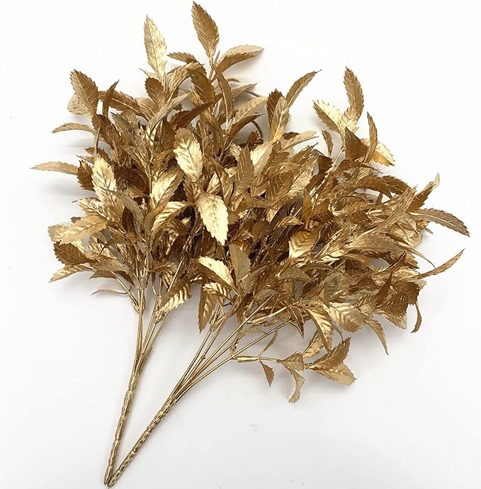 CATTREE Artificial Gold Plants for Christmas, Golden Leaves Plastic Faux Gypsophila Fake Simulation Baby Breath Flowers for Home Indoor Outdoor Wedding Decoration Hall Table Planter Filler 4 Pack