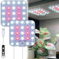 Full Spectrum LED Grow Light for Indoor Plants, 2 Panels 10W with 6/12/16h Timer Dimmable Plant Lights for Flower Veg Plant Growth USB, Daylight White, 1-Pack