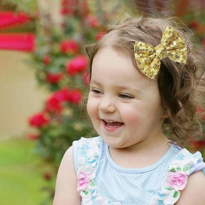 Gold Sequins Hair Bows for Girls Alligator Clips Hair Glitter Handmade Bows Hair Clip Toddler Teens Hair Accessories Gift for All Hair Types