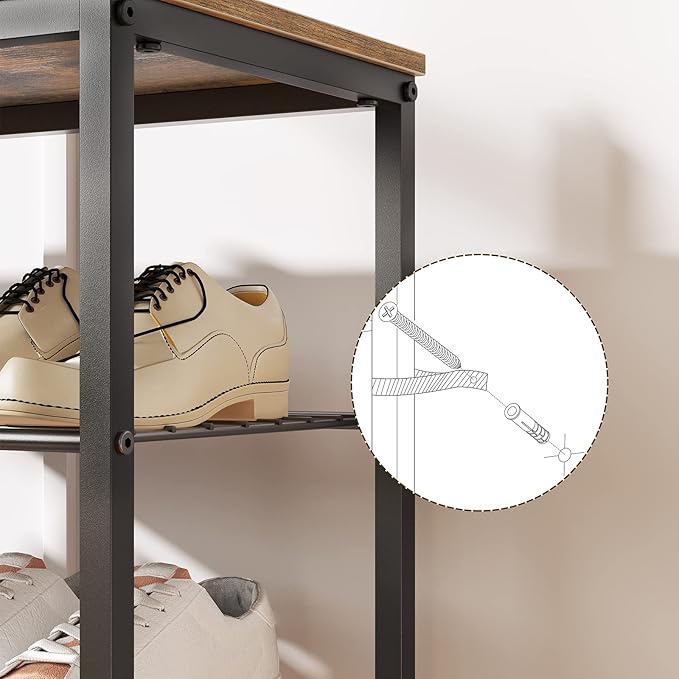 8 Tier Shoe Rack, Shoe Storage Organizer, Large Capacity Shoe Shelf Holds 32 Pairs of Shoes, Durable and Stable, for Entryway, Hallway, Closet, Dorm Room, Rustic Brown SS08BR