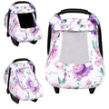 Car Seat Cover Baby, HNHUAMING Infant Car Seat Covers Canopy for Baby Girl Boy, Cozy & Windproof Newborn Carseat Covers Minky Dot Backing Stroller Cover with Breathable Mesh Window, Purple Flower