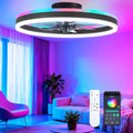 16 Inch RGB Low Profile Ceiling Fans with Lights, Modern Flush Mount Fandelier Chandelier Fixture, Remote & APP Control, Black LED Ceiling Fan Light for Bedroom, Living Room, Kitchen Indoor