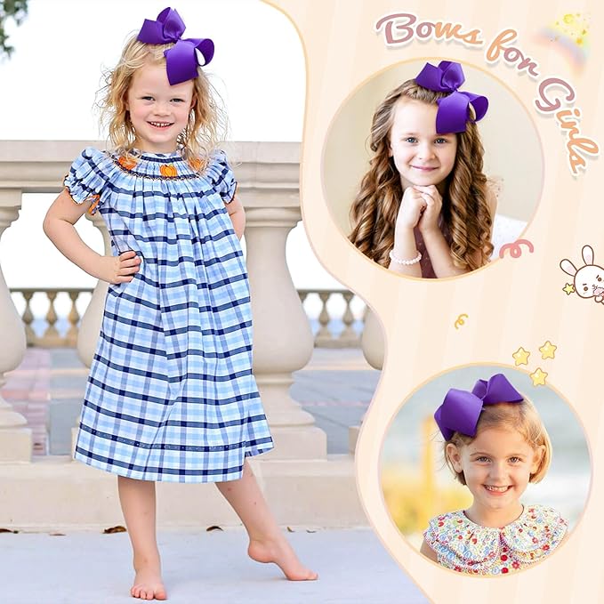 Oaoleer Hair Bows Clips, 2PCS 6inch Purple Layered Grosgrain Ribbon Bows Hair Alligator Clips for Baby Girls Infants Toddlers Kids Teens Children