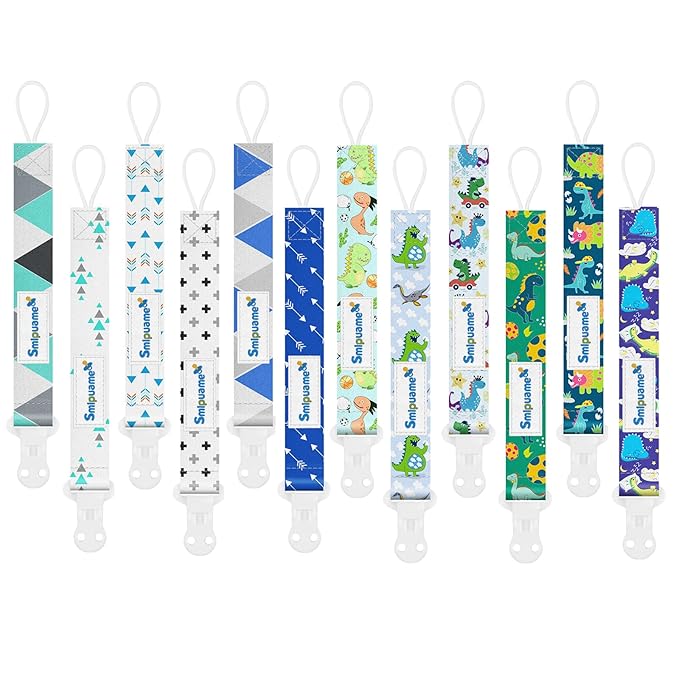 Smlpuame Baby Pacifier Clip for Boys,12 Pack Stylish Binky Clips Strap,Paci Holder with Clips Universal Lightweight Fits Most Pacifiers Teeher Toy Teething Ring Soothie,Baby Gifts