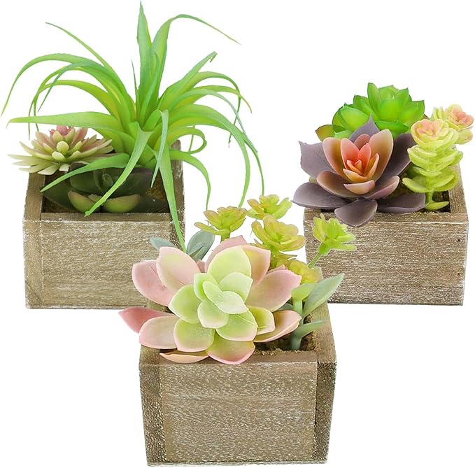 Mingfuxin Artificial Succulents in Pots, Artificial Plants for Home Decor Indoor, Faux Fake Succulents Desk Plants for Office Bathroom Room Decor, Set of 3