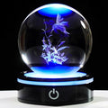 YWHL 3D Hummingbird Figurine Crystal Ball with Light Base, Hummingbird Gifts for Women Men on Christmas Birthday, 3D Laser Engraved Hummingbird Ornament Glass Decorative Ball for Home Office (80mm)