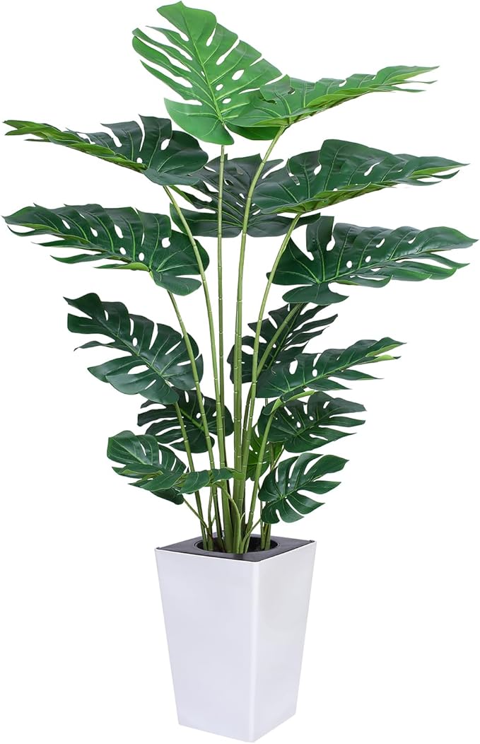 Artificial Monstera Plant 5ft, Realistic Fake Plants with Silk Leaves & Texture Trunk, Artificial Plants for Home Office Decor Indoor Outdoor Housewarming Gift