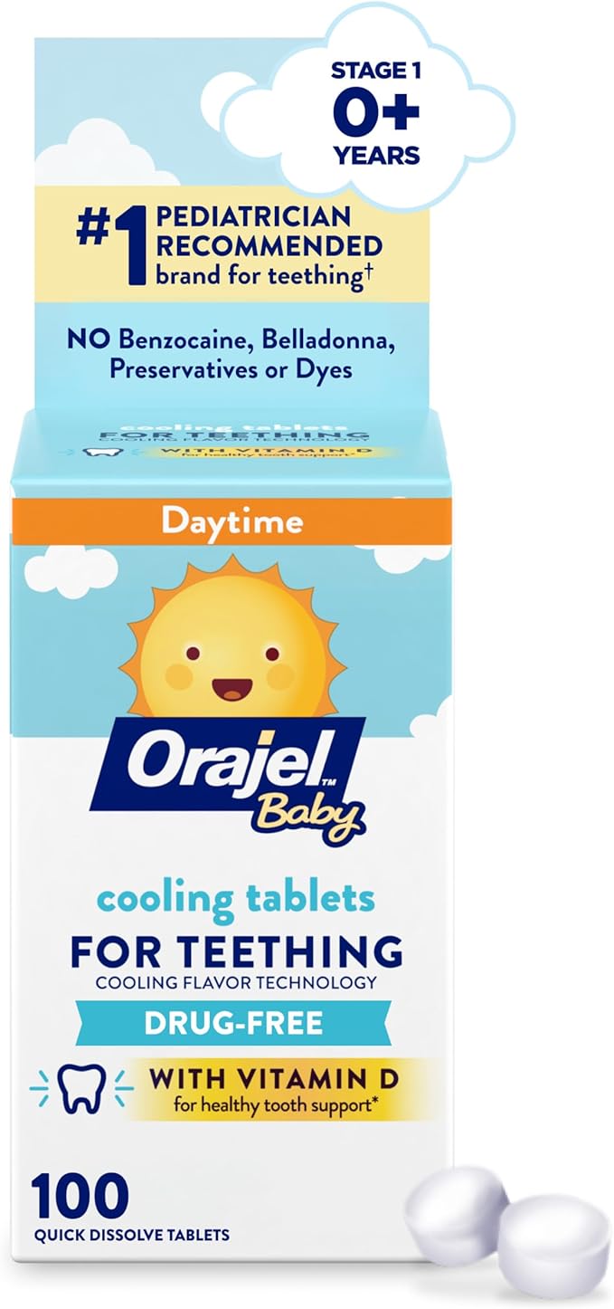 Orajel Baby Cooling Tablets for Teething with Vitamin D, 100 Quick Dissolve Tablets,White