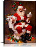 Funny Santa Claus Christmas Canvas Wall Art - Humorous Bathroom & Office Framed Print Ready to Hang, Unique Christmas Gifts for Family, Festive Winter Decor & Amusing Christmas Decorations