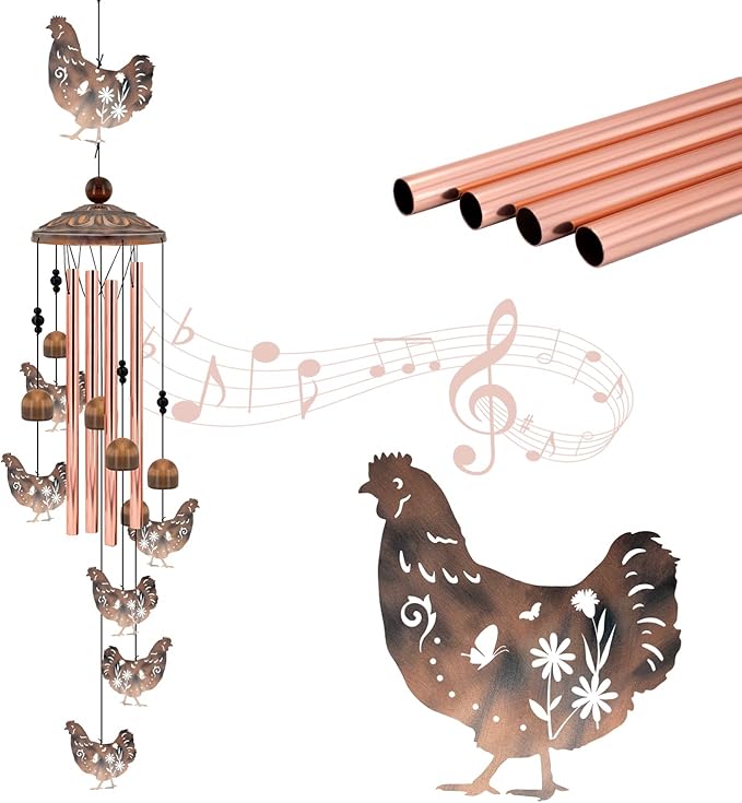 Chicken Wind Chimes for Outside, 35'' Metal Chicken WindChimes Gifts for Women/Men, Decoration for Outdoor, Home, Garden, Patio, Backyard