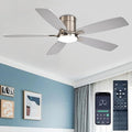 Ayaoty 52 Inch Low Profile Ceiling Fans with Lights and Remote, Flush Mount Modern Ceiling Fan, 3CCT Dimmable DC Ceiling Fan for Bedroom, Living Room, Brushed Nickel