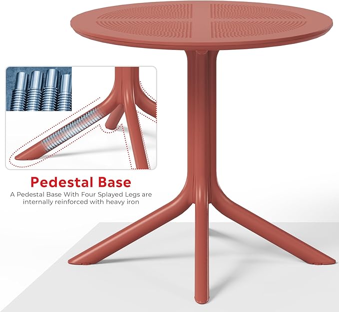 Costaelm Small Patio Table, Outdoor Round Dining Table, Weather Resistant Outside Table for Poolside Deck Lawn Garden Backyard, Red