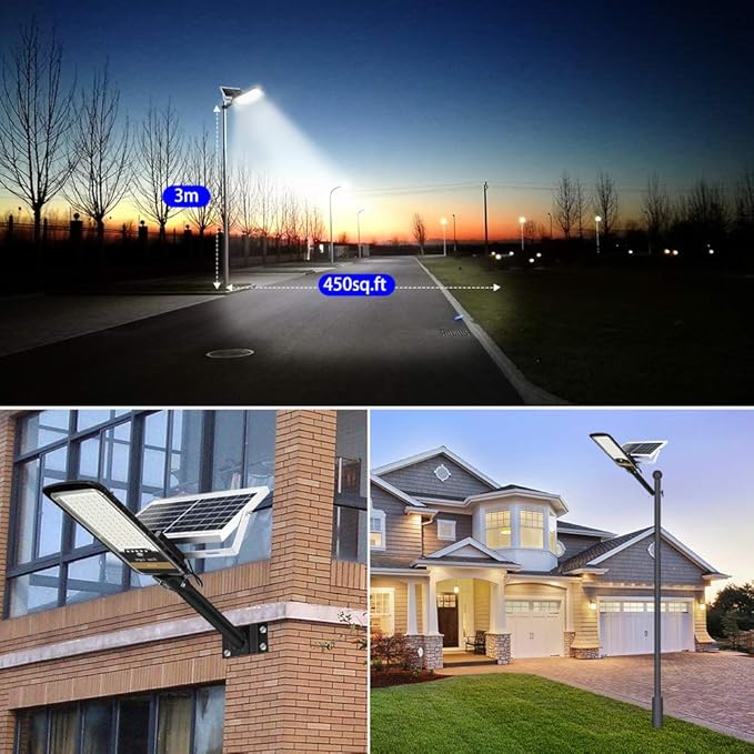 Solar Street Lights Outdoor Lamp, 16000lm IP67 Waterproof Light with Anti Broken Remote Control Mounting Bracket, Dusk to Dawn Security Led Flood Light for Yard, Garden, etc.