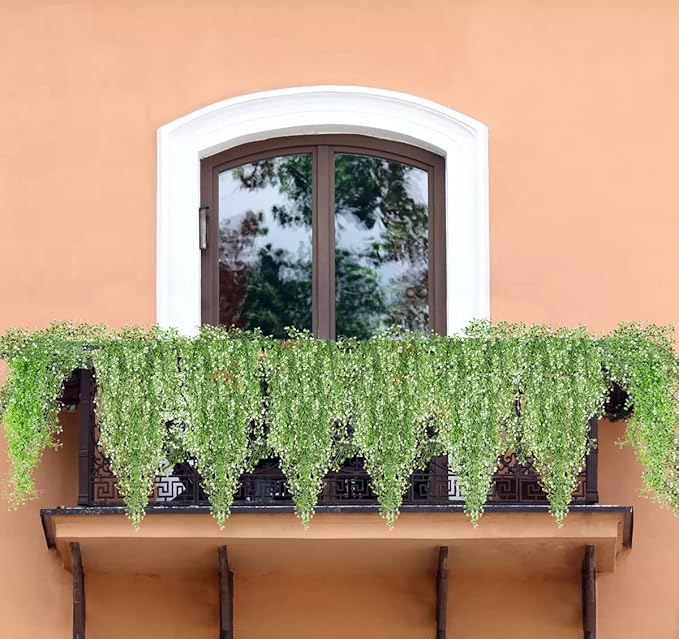 RECUTMS 4 pcs Faux Vines Hanging Flowers Artificial Decor Fake Hanging Plants Artificial Hanging Plants Indoor and Outdoor Garden Hanging Plants Decoration（White）