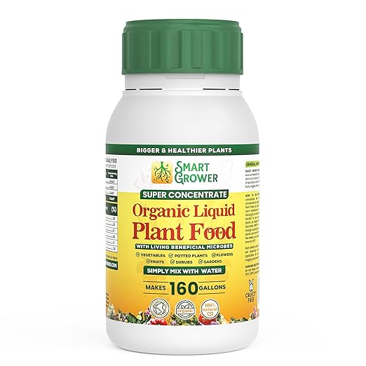 Organic Liquid Plant Food for Indoor Plants & Gardens, Natural NPK Fertilizer w/Beneficial Microbes, Rapid Results, Vegan, Best Value Super Concentrate, Smart Grower, Makes 160 Gallons (32 Fl Oz)
