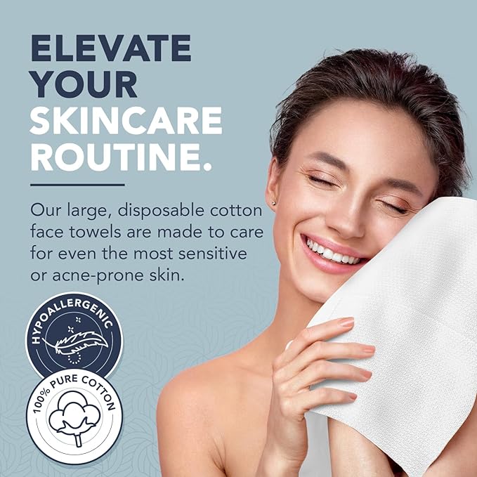 100% Pure Cotton Face Towels – 80 Count Large Disposable Wash Cloths