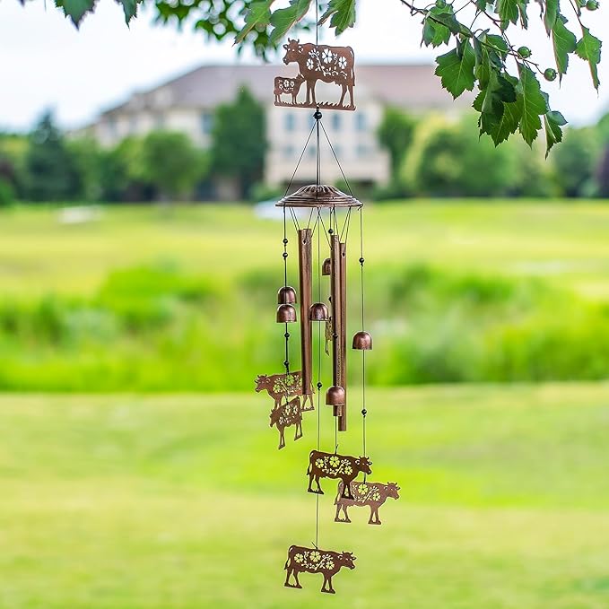 Cow Wind Chimes Outdoor Cow Gifts for Women/Men/Mom/Wife/Grandma Birthday Gifts Memorial Gift Metal WindChimes for Outside/Indoors, Lawn, Patio, Home, Porch, Yard Decor, Garden Decorations
