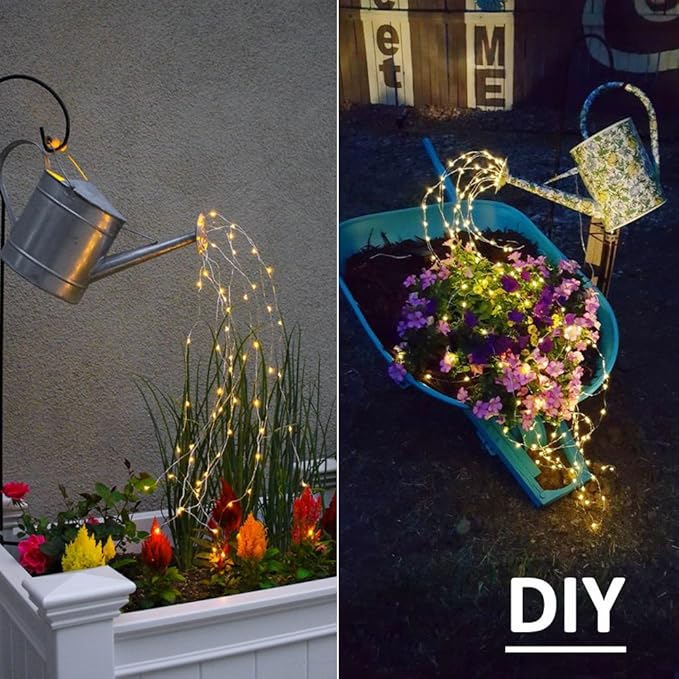 Solar Fairy String Lights Outside, Multi Strand 180 LEDs Watering Can Light for Outdoor, Waterproof Solar Powered Waterfall Lights, Firefly Bunch Lights for Garden Decor, Warm White