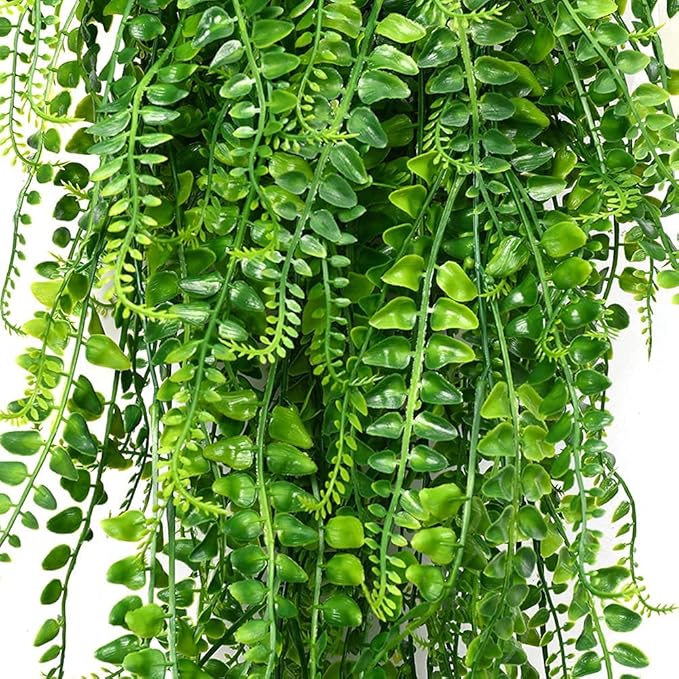 SzJias Artificial Hanging Plants Ferns Faux Fake Plants for Patio Porch Outdoor Decor (2 Pcs)