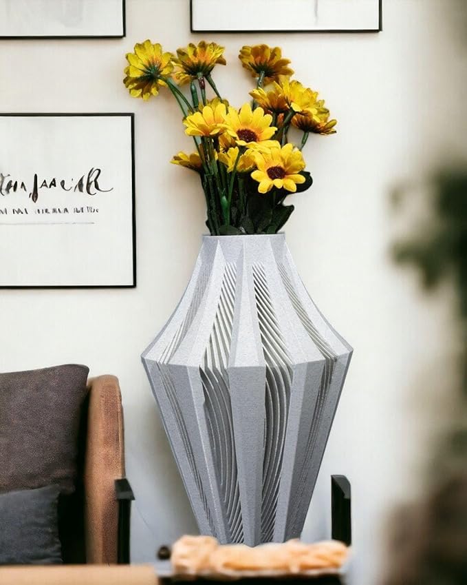 Aether Gray Vase – Modern Architectural Design | Eco-Friendly Home Decor (Primary color:Black;)