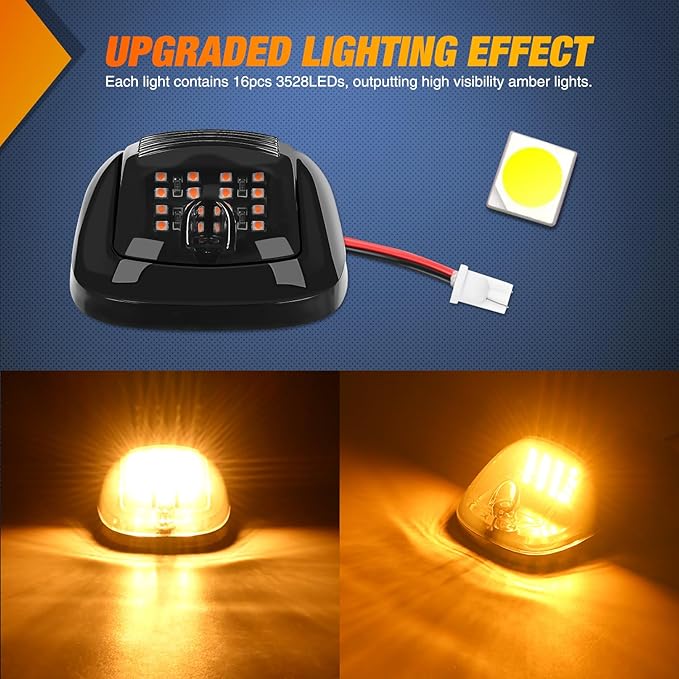 Nilight Cab Roof Marker Light 5 PCS 16 LED Smoked Lens Amber Top Clearance Lights Kit Waterproof Surface Mount for Ford Dodge Ram SUV POV Pickup Trucks